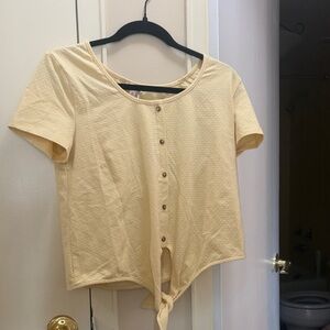 Hem & Thread Light Yellow Button-Down Tie-Front Shirt